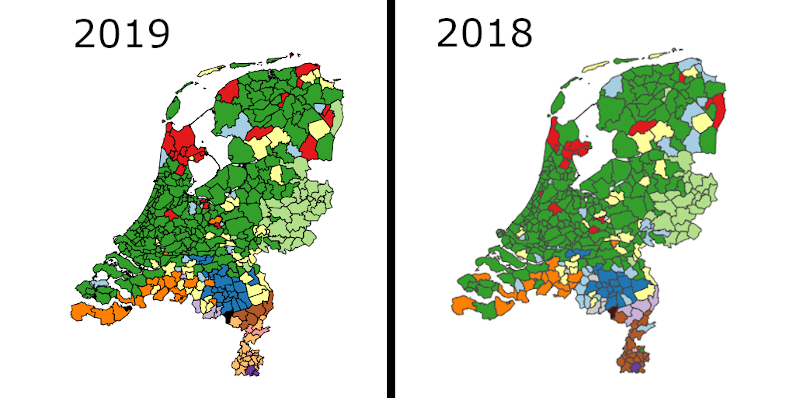 Distributieaandeel pilsmerken in de horeca in 2019 en 2018