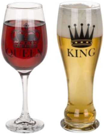 King & Queen set: bierglas en wijnglas
