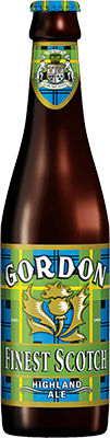 Flesje Gordon Scotch Ale van 33 cl met kleurrijk etiket.