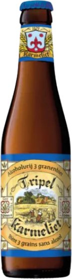 Tripel Karmeliet Alcoholvrij bierflesje van 33cl met etiket en logo.