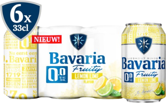Bavaria Fruity Lemon Lime 0,0% sixpack met blikjes van 33cl